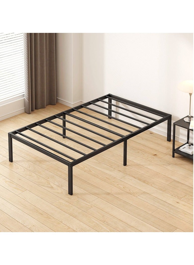 شو وو إطار سرير مزدوج مقاس 190.5×96 سم، إطار سرير مزدوج مع مساحة تخزين أسفل السرير، سرير منصة معدني، دعامة شرائح معدنية شديدة التحمل، لا يحتاج إلى زنبرك صندوقي، سهل التجميع، أسود - Image 1