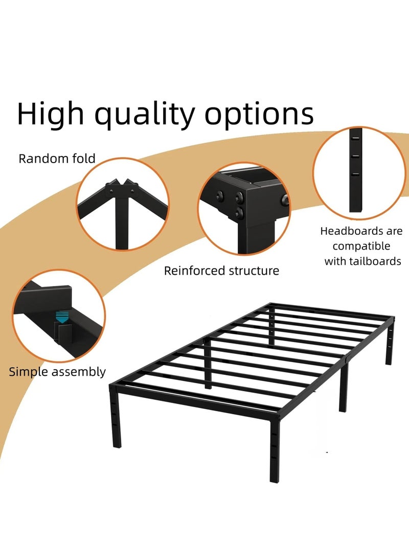 شو وو إطار سرير مزدوج مقاس 190.5×96 سم، إطار سرير مزدوج مع مساحة تخزين أسفل السرير، سرير منصة معدني، دعامة شرائح معدنية شديدة التحمل، لا يحتاج إلى زنبرك صندوقي، سهل التجميع، أسود - Image 3