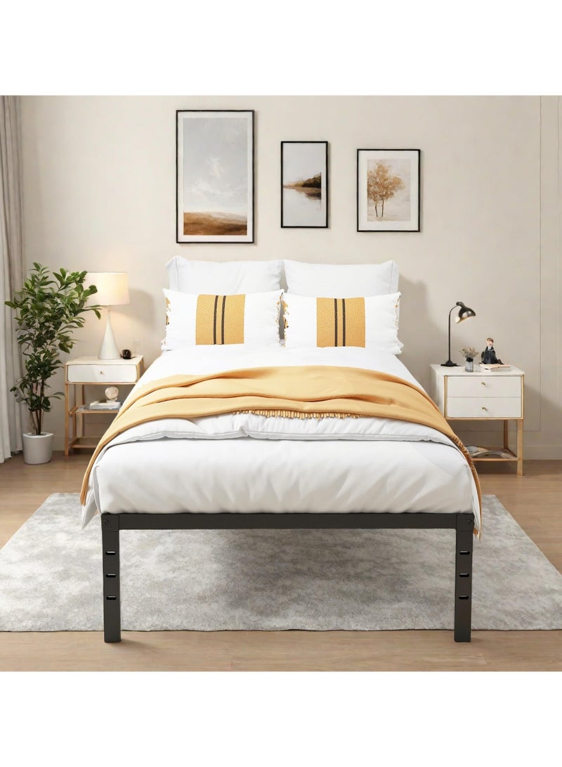 شو وو إطار سرير مزدوج مقاس 190.5×96 سم، إطار سرير مزدوج مع مساحة تخزين أسفل السرير، سرير منصة معدني، دعامة شرائح معدنية شديدة التحمل، لا يحتاج إلى زنبرك صندوقي، سهل التجميع، أسود - Image 2