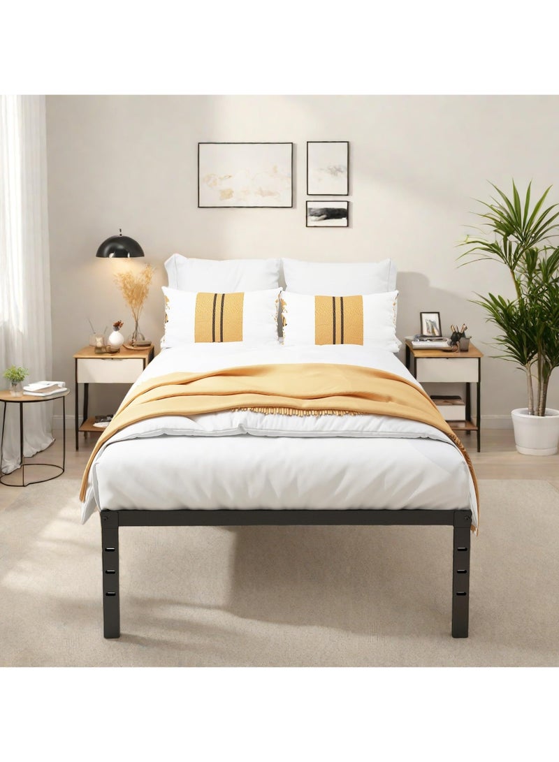 شو وو إطار سرير مزدوج مقاس 190.5×96 سم، إطار سرير مزدوج مع مساحة تخزين أسفل السرير، سرير منصة معدني، دعامة شرائح معدنية شديدة التحمل، لا يحتاج إلى زنبرك صندوقي، سهل التجميع، أسود - Image 4