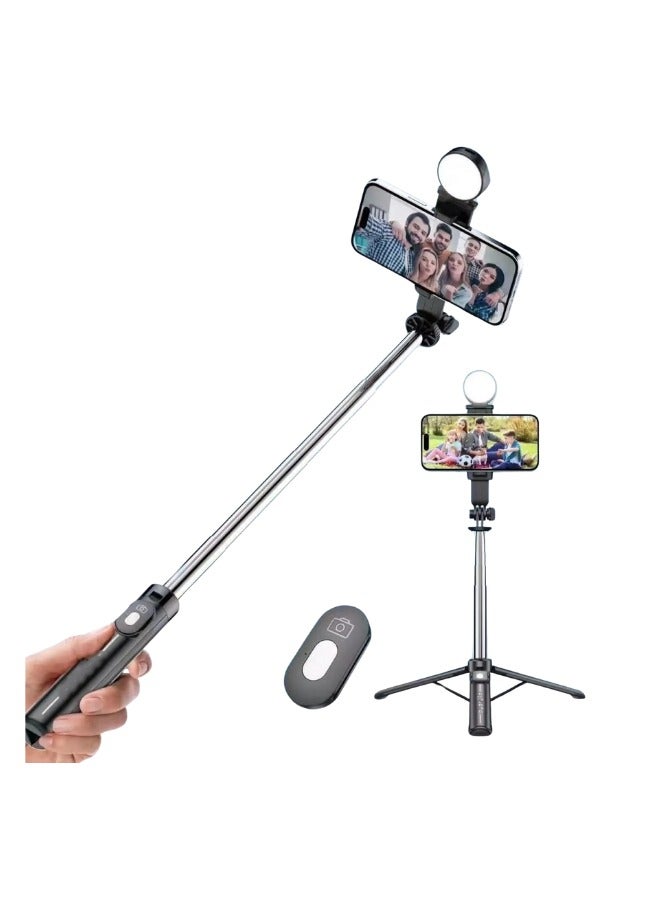 110cm Lightweight Extendable Selfie Stick with Tripod Stand, Wireless Remote, and LED Light – Compatible with iPhone 15/14/13/12 Pro Xs Max (Model K7) - Image 1