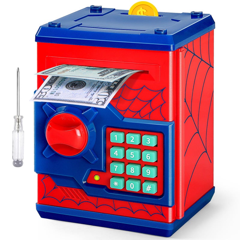 Vcertcpl ATM Piggy Bank for Boys Girls, Vcertcpl Mini ATM Coin Bank Money Saving Box with Password, Kids Safe Money Jar for Adults with Auto Grab Bill Slot, Great Gift Toy Bank for Kids S Red - Image 1
