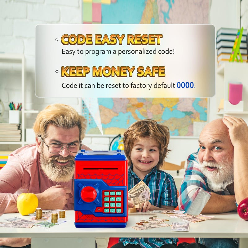 Vcertcpl ATM Piggy Bank for Boys Girls, Vcertcpl Mini ATM Coin Bank Money Saving Box with Password, Kids Safe Money Jar for Adults with Auto Grab Bill Slot, Great Gift Toy Bank for Kids S Red - Image 2