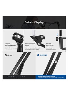 Neewer Neewer Microphone Arm Stand, Suspension Boom Scissor Mic Arm Stand with 3/8” to 5/8” Screw and Cable Ties Compatible with Blue Yeti, Snowball, Yeti X, Quadcast and Other Mics, Max Load 1.5kg  - Image 5