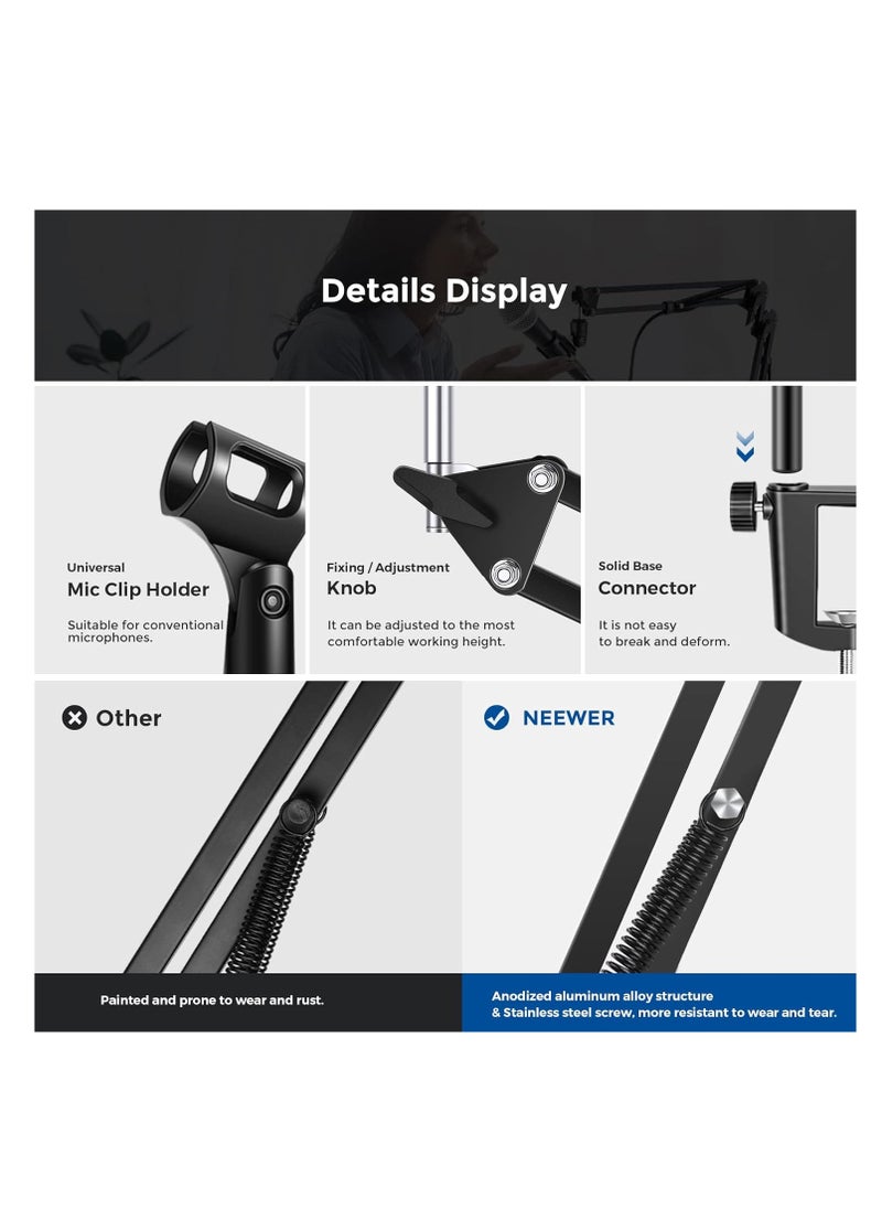 Neewer - Neewer Microphone Arm Stand, Suspension Boom Scissor Mic Arm Stand with 3/8” to 5/8” Screw and Cable Ties Compatible with Blue Yeti, Snowball, Yeti X, Quadcast and Other Mics, Max Load 1.5kg - Image 1
