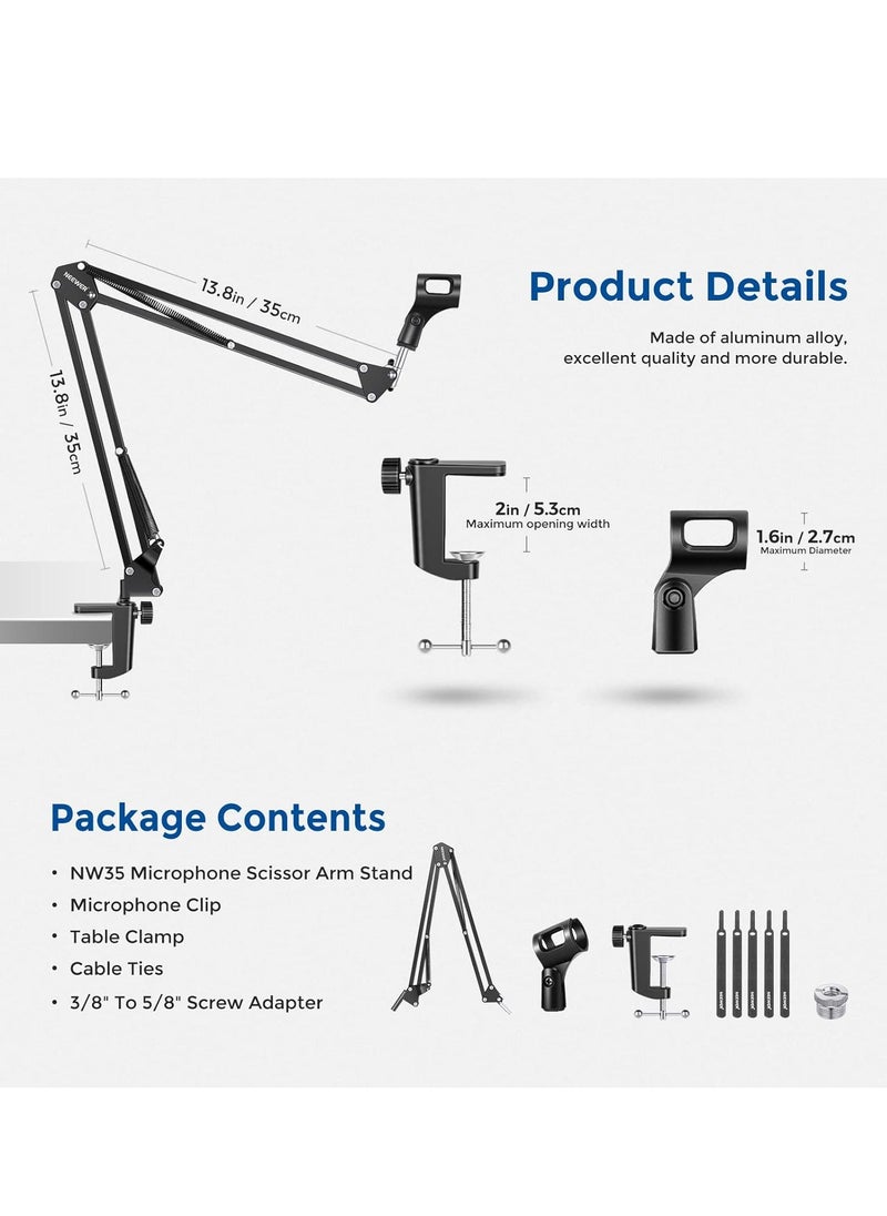 Neewer - Neewer Microphone Arm Stand, Suspension Boom Scissor Mic Arm Stand with 3/8” to 5/8” Screw and Cable Ties Compatible with Blue Yeti, Snowball, Yeti X, Quadcast and Other Mics, Max Load 1.5kg - Image 1