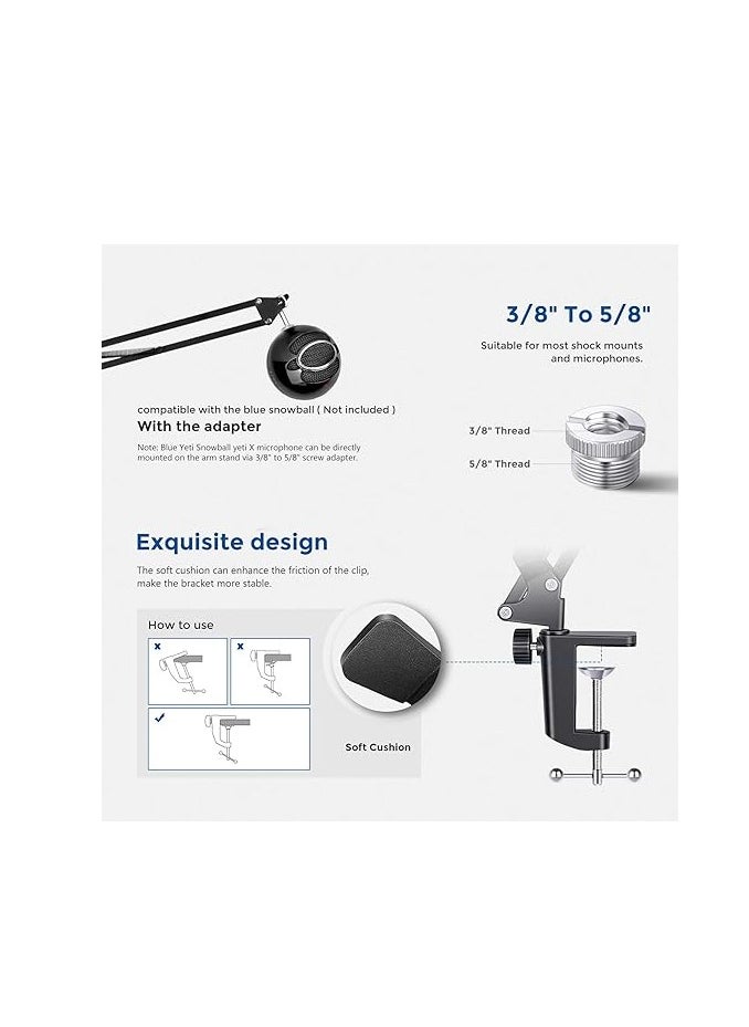 Neewer - Neewer Microphone Arm Stand, Suspension Boom Scissor Mic Arm Stand with 3/8” to 5/8” Screw and Cable Ties Compatible with Blue Yeti, Snowball, Yeti X, Quadcast and Other Mics, Max Load 1.5kg - Image 1