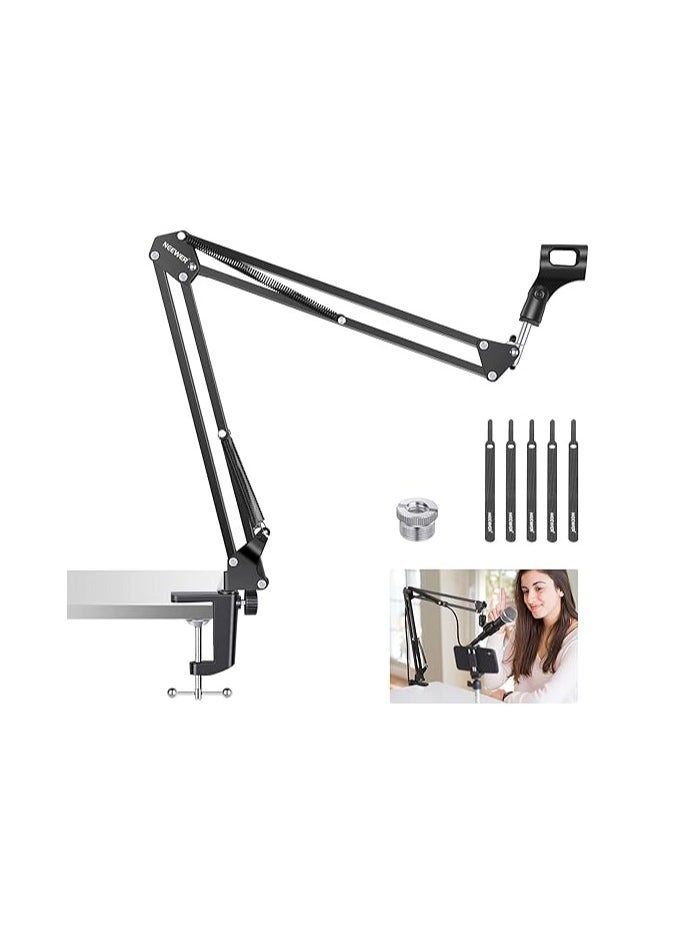 Neewer - Neewer Microphone Arm Stand, Suspension Boom Scissor Mic Arm Stand with 3/8” to 5/8” Screw and Cable Ties Compatible with Blue Yeti, Snowball, Yeti X, Quadcast and Other Mics, Max Load 1.5kg - Image 1