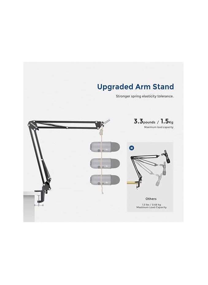 Neewer - Neewer Microphone Arm Stand, Suspension Boom Scissor Mic Arm Stand with 3/8” to 5/8” Screw and Cable Ties Compatible with Blue Yeti, Snowball, Yeti X, Quadcast and Other Mics, Max Load 1.5kg - Image 1