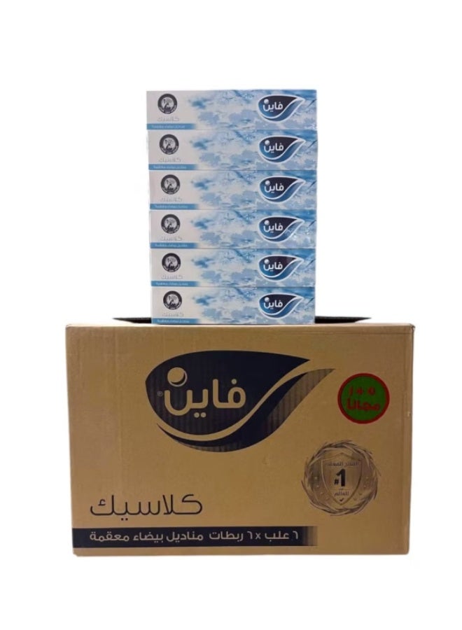 فاين منايل بيضاء معقمة كلاسيك 6علب*6ربطات(5+1مجانا) 80 منديل طبقتين