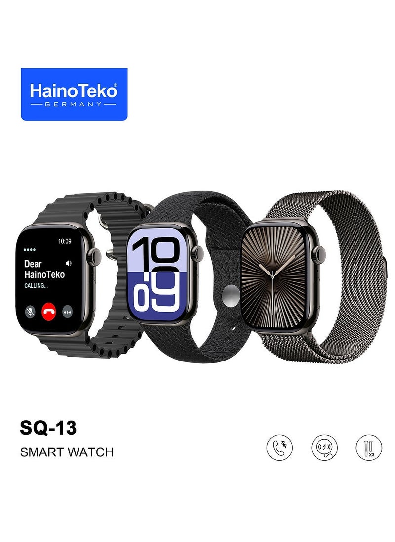 Haino Teko Haino Teko SQ-13 Smart Watch With AMOLED Display AI Voice Assistance 3 Pair Straps and Charging Cable Jet Black Designed for Ladies and Gents  - Image 1