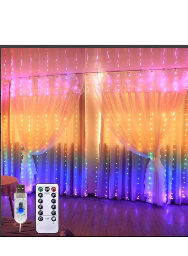 Soofam Curtain Decorative String Lights Twinkle 3m×2m 200 leds USB Powered 8 Adjustable Modes with Wireless Remote for Window Birthday Ramadan Indoor and Outdoor Party - (Multicolour) - Image 1