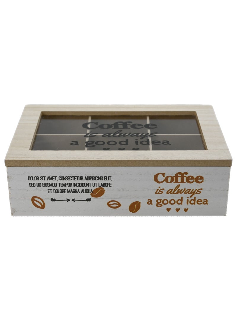 Wood Coffee Bag Organizer/ Storage Box Tea Storage/ Chest Case Wooden Tea Bag Sorter 6-Compartment Decorative Tea Bag Organizer/ Coffee Chest Holder With Transparent Hinged Lid  - Image 2