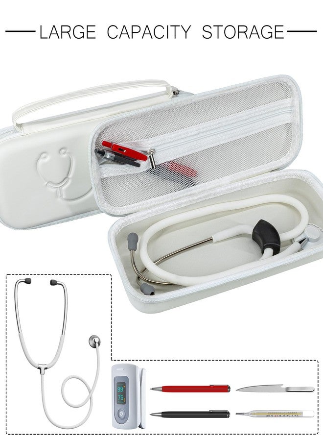 حقيبة صلبة لسماعات الطبيب من نوع 3M Littmann Classic III، و Lightweight II SE، و MDF Acoustica، وحقيبة لحمل سماعات الطبيب مع حقيبة شبكية لملحقات التمريض، وأقلام شاش، وأعواد قطنية (بيج). - Image 3