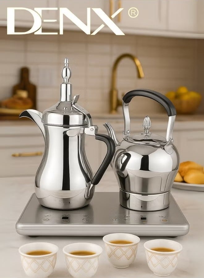 Denx DX3410 Saudi Coffee Dallah & Electric Tea Kettle Set – 1L Dallah, 1.2L Kettle, Stainless Steel, Dual Heating Base with Digital Control, Arabic Coffee & Tea Maker - Image 5
