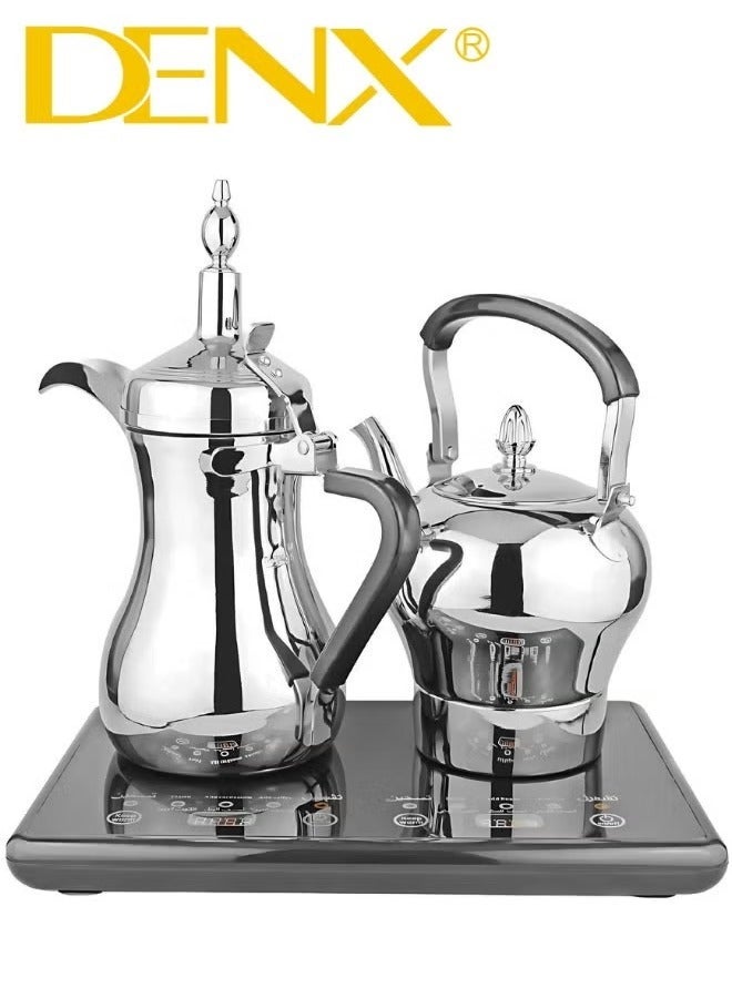 Denx DX3410 Saudi Coffee Dallah & Electric Tea Kettle Set – 1L Dallah, 1.2L Kettle, Stainless Steel, Dual Heating Base with Digital Control, Arabic Coffee & Tea Maker - Image 2