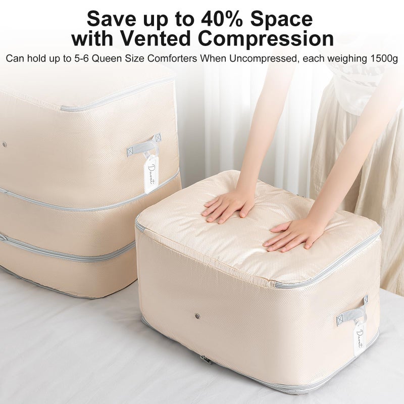 Easortm Comforter Storage Bag - 130L Large Capacity Blanket Storage Bags 3-Layer Ultra Space Saving Self Compression Organizer, Washable Compression Bags for Storage Comforter Blanket, 4-Pack, Beige - Image 3