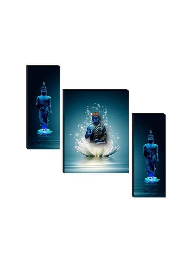 SAF SAF Religious Sitting Buddha on Lotus wall painting for living room with frame, 12 inch X 18 inch, Set of 3, multicolor  - Image 1