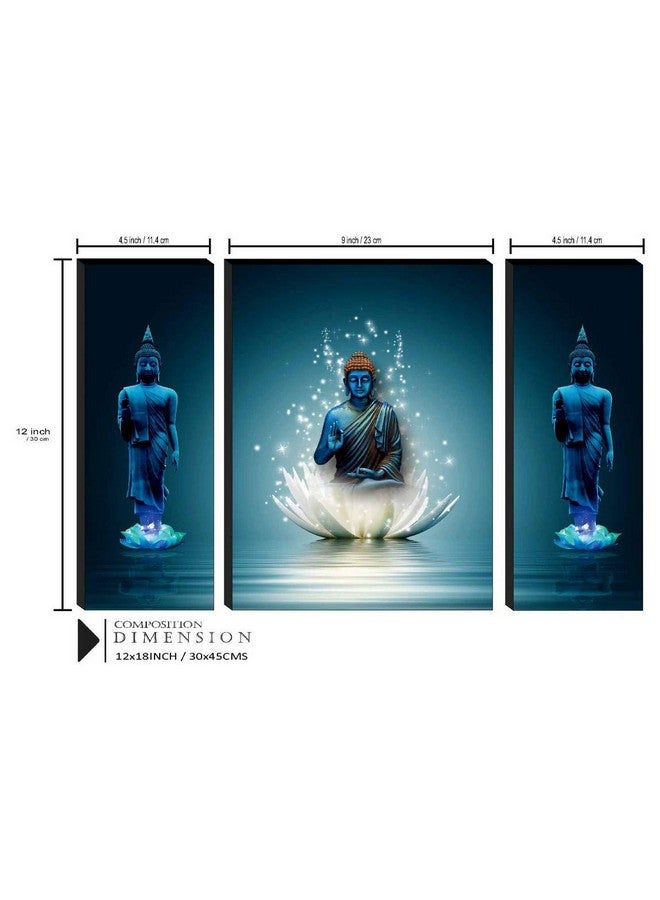 SAF SAF Religious Sitting Buddha on Lotus wall painting for living room with frame, 12 inch X 18 inch, Set of 3, multicolor  - Image 3
