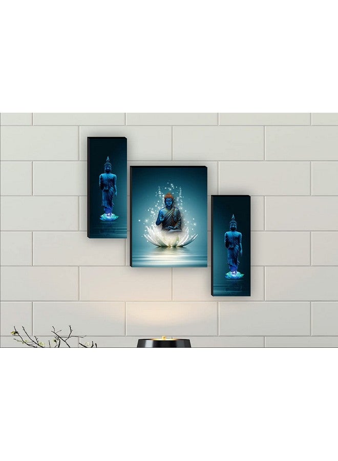 SAF SAF Religious Sitting Buddha on Lotus wall painting for living room with frame, 12 inch X 18 inch, Set of 3, multicolor  - Image 2