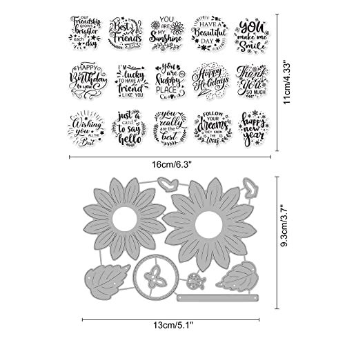 ORIGACH Sentiments Words Clear Stamp and Sunflower Cutting Dies Set for DIY Scrapbooking Album Decorative Card Making - Image 2