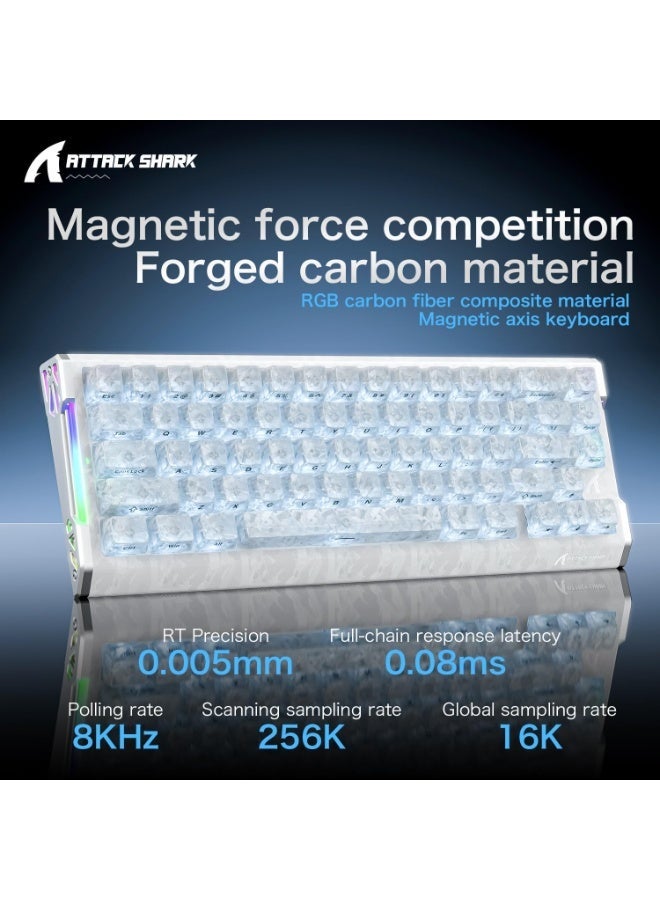 ATTACK SHARK R68HE Carbon Fiber 8000Hz Rapid Trigger Keyboard,0.005mm RT Accuracy 68 Keys Wired Gaming Keyboard with Magnetic Switch,Adjustable Actuation, Rapid Trigger,RGB Lighting for PC/Mac,White - Image 3