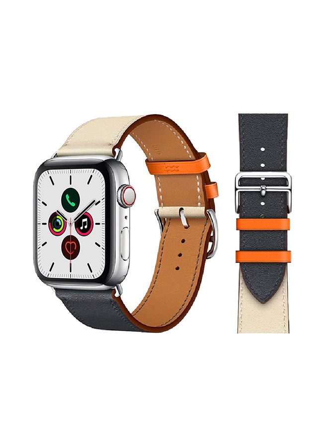 Perfii Genuine Leather Replacement Band For Apple Watch Series 5/4/3/2/1 Indigo/Beigh