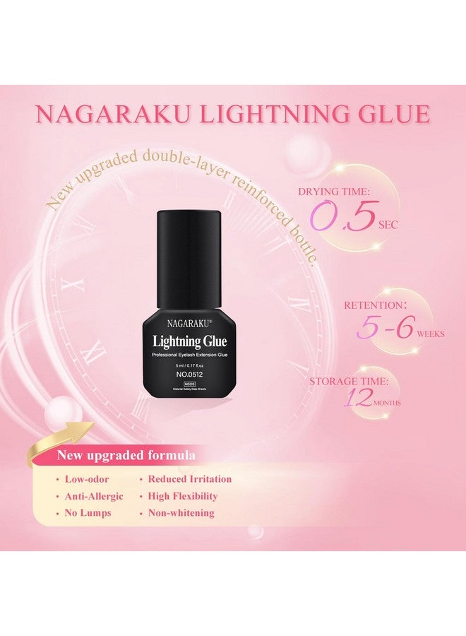 NAGARAKU Lightning Eyelash Extension Glue 0.5S Fast Drying Retention 35-45 Days 5Ml/0.17Fl Low Fume Anti-Allergic Storage Time 12 Months Lash Glue Black False Lashes Adhesive Professional Use Only - Image 2