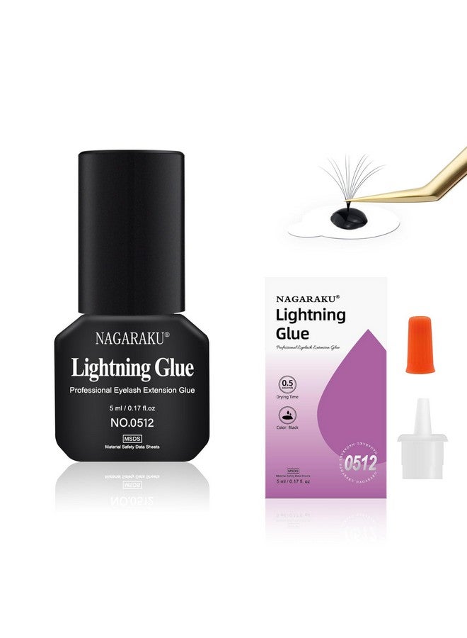 NAGARAKU Lightning Eyelash Extension Glue 0.5S Fast Drying Retention 35-45 Days 5Ml/0.17Fl Low Fume Anti-Allergic Storage Time 12 Months Lash Glue Black False Lashes Adhesive Professional Use Only - Image 1