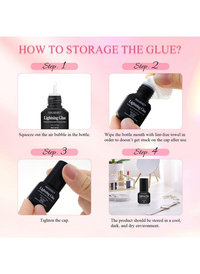 NAGARAKU Lightning Eyelash Extension Glue 0.5S Fast Drying Retention 35-45 Days 5Ml/0.17Fl Low Fume Anti-Allergic Storage Time 12 Months Lash Glue Black False Lashes Adhesive Professional Use Only - Image 5