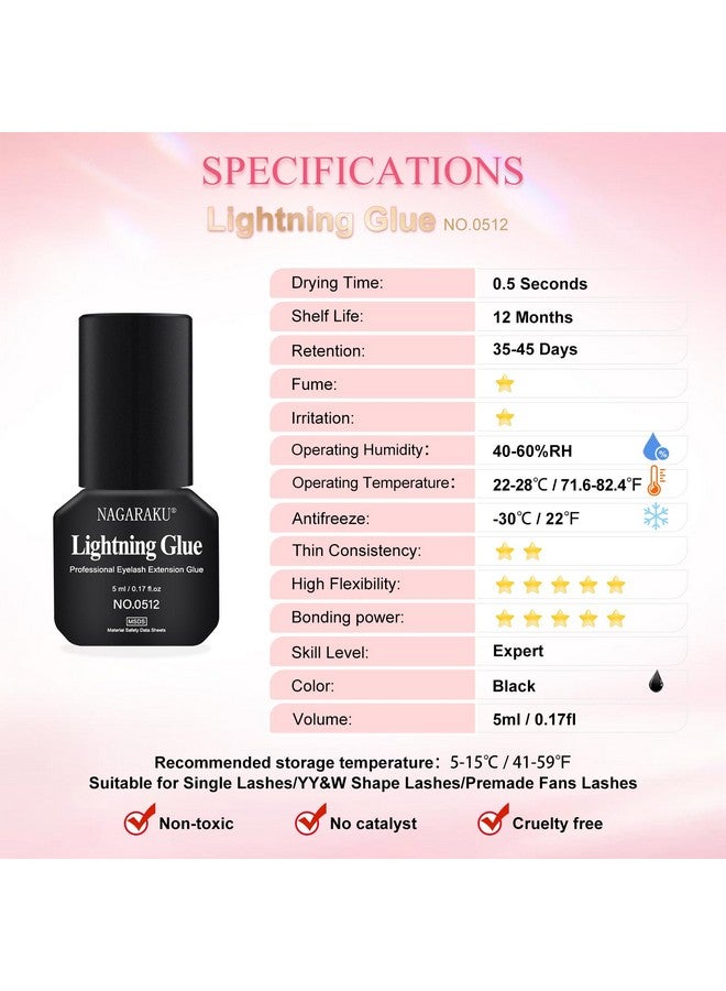 NAGARAKU Lightning Eyelash Extension Glue 0.5S Fast Drying Retention 35-45 Days 5Ml/0.17Fl Low Fume Anti-Allergic Storage Time 12 Months Lash Glue Black False Lashes Adhesive Professional Use Only - Image 3