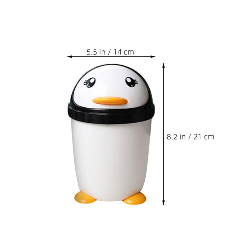 Penguin Swing Lid Trash Can 2Pcs Black White Mini Desktop Bin For Office Car - Image 3