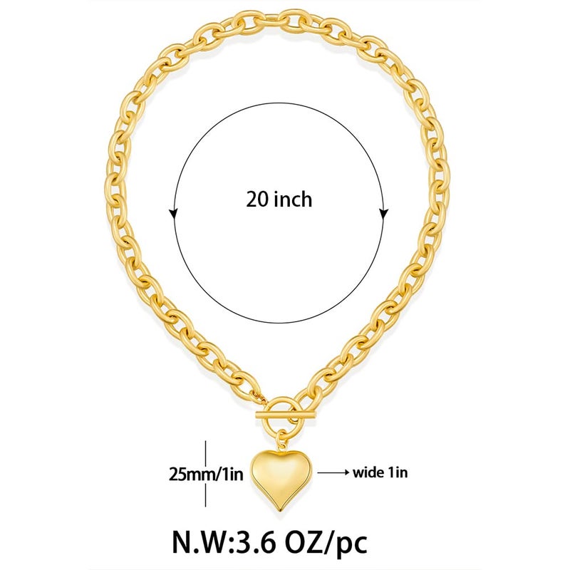 FAUTHENTICUTE Chunky Gold Heart Necklaces for Women Thick Chain Necklace With Toggle Clasp And Big Puffy Heart Pendant Gold Statement Necklaces - Image 5