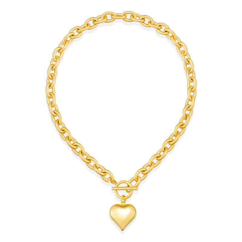 FAUTHENTICUTE Chunky Gold Heart Necklaces for Women Thick Chain Necklace With Toggle Clasp And Big Puffy Heart Pendant Gold Statement Necklaces - Image 1