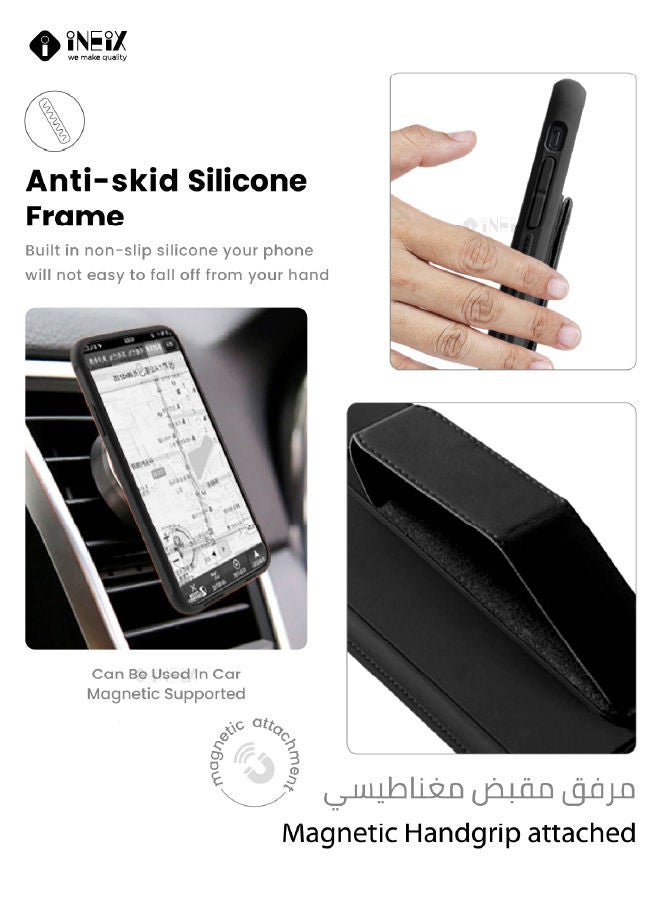 إينيكس جراب حماية 3 في 1 مغناطيسي ذو مسند للهاتف وسوار لأصابع اليد لهاتف  أبل آيفون 14 اسود - Image 4