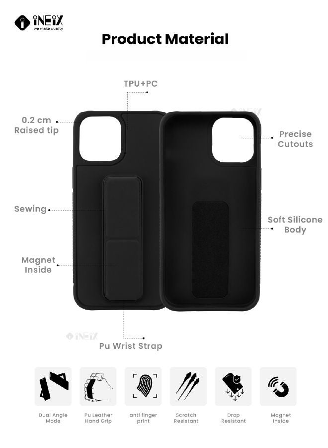 إينيكس جراب حماية 3 في 1 مغناطيسي ذو مسند للهاتف وسوار لأصابع اليد لهاتف  أبل آيفون 14 اسود - Image 5