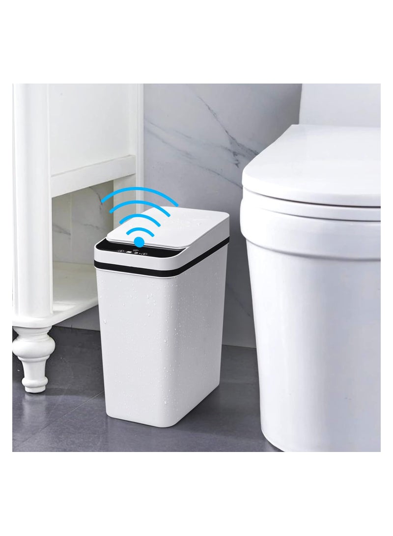 SYOSI Small Touchless Bathroom Trash Can with Lid 12 Liter 3.2 Gallon Smart Motion Sensor Trash Can for Bedroom Living Room Toilet Slim Narrow Covered Garbage Can White - Image 1