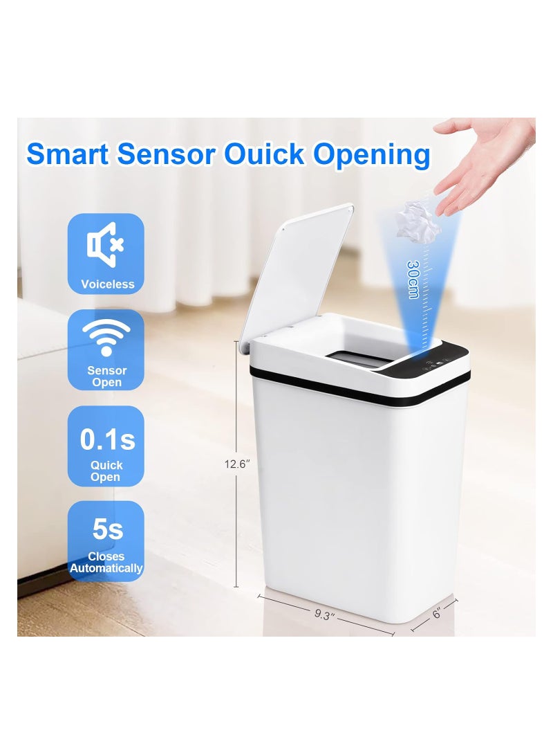 SYOSI Small Touchless Bathroom Trash Can with Lid 12 Liter 3.2 Gallon Smart Motion Sensor Trash Can for Bedroom Living Room Toilet Slim Narrow Covered Garbage Can White - Image 5