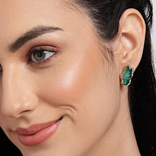 SOHI Latest Stylish Enamel Butterfly Shaped Studs Earrings In Cobalt Blue and Emerald Green With Crystal Stones Gold Plate Collection For Women and Girls - Image 2