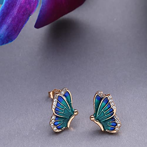 SOHI Latest Stylish Enamel Butterfly Shaped Studs Earrings In Cobalt Blue and Emerald Green With Crystal Stones Gold Plate Collection For Women and Girls - Image 3