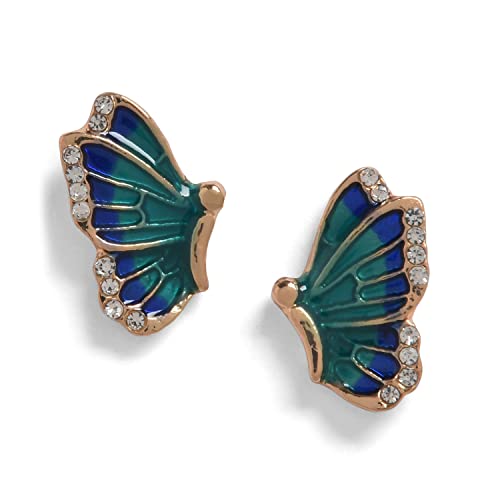 SOHI Latest Stylish Enamel Butterfly Shaped Studs Earrings In Cobalt Blue and Emerald Green With Crystal Stones Gold Plate Collection For Women and Girls - Image 1