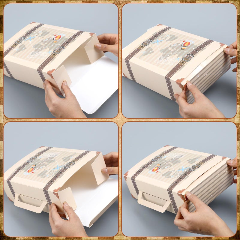 Weekgrat 6 Pcs Large Vintage Travel Suitcase Box Travel Party Decorations Paperboard Suitcases Gift Box Decorative Set of 3 Small Stackable Storage Chests Decor for Themed Party Favors(Journey,Beige) - Image 3