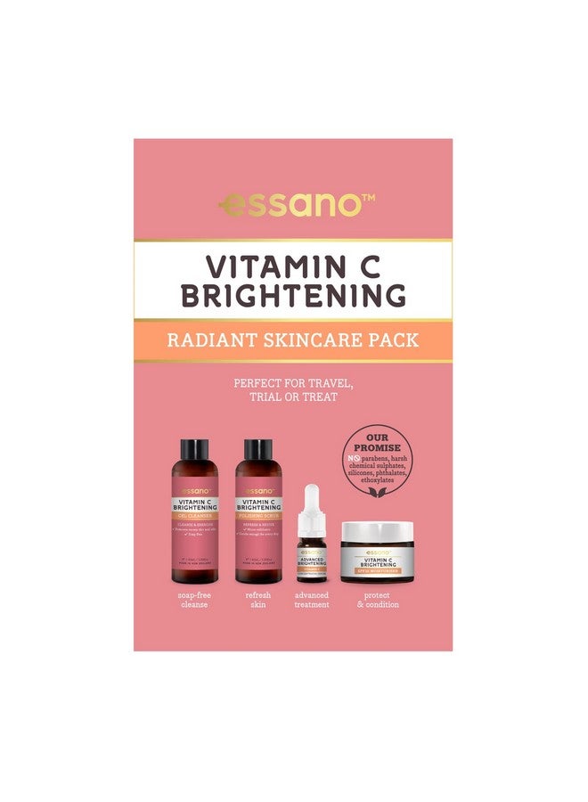 Essano Vitamin C Skin Care Set, Radiant Skincare Pack with Gel Face Cleanser (40ml), Exfoliating Face Scrub (40ml), Facial Serum (3ml), SPF15 Moisturizer (10g), For Travel or Trial, Cruelty Free