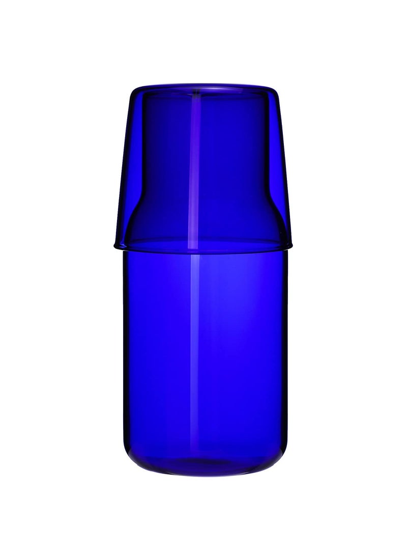 Sizikato Sizikato 15 Oz Dark Blue Glass Bedside Night Water Carafe with Tumbler Glass 