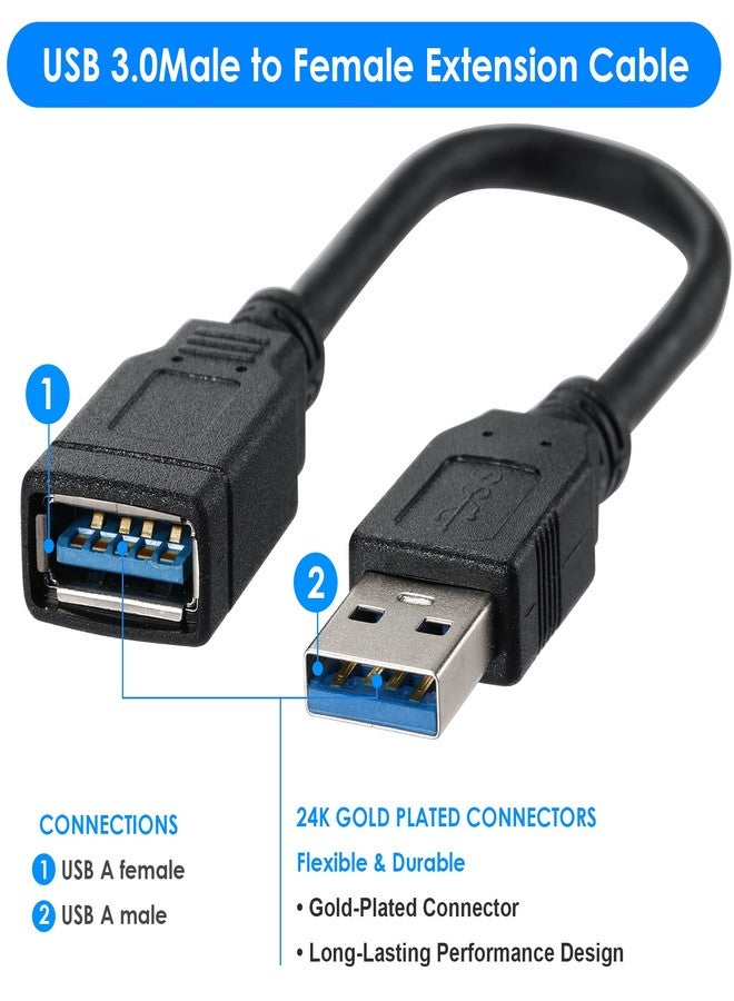 MZHOU USB 3.0 USB Male A to Female A High Speed Standard USB Extension Cable - Extender to USB Hub,Black 8 Inch - Image 2