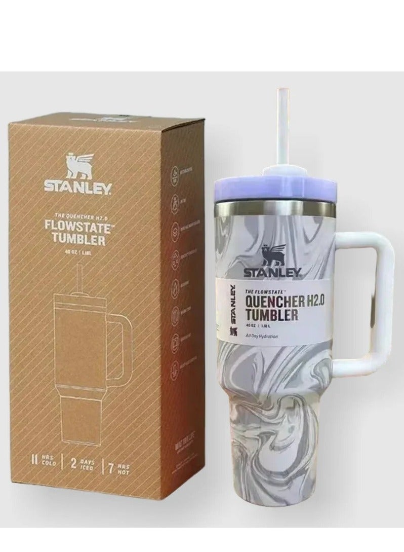 Stanley 2-Pack Quencher H2.0 FlowState 40oz Stainless Steel Vacuum Insulated Tumblers with Leak-Resistant Lid & Straw – Rose Quartz & Swirl Reusable Double-Walled Travel Mugs Keep Drinks Cold for 24 Hours or Hot for 7 Hours, Durable BPA-Free Thermal Bottles for On-the-Go Hydration, Office, Gym & Outdoor Use  - Image 3