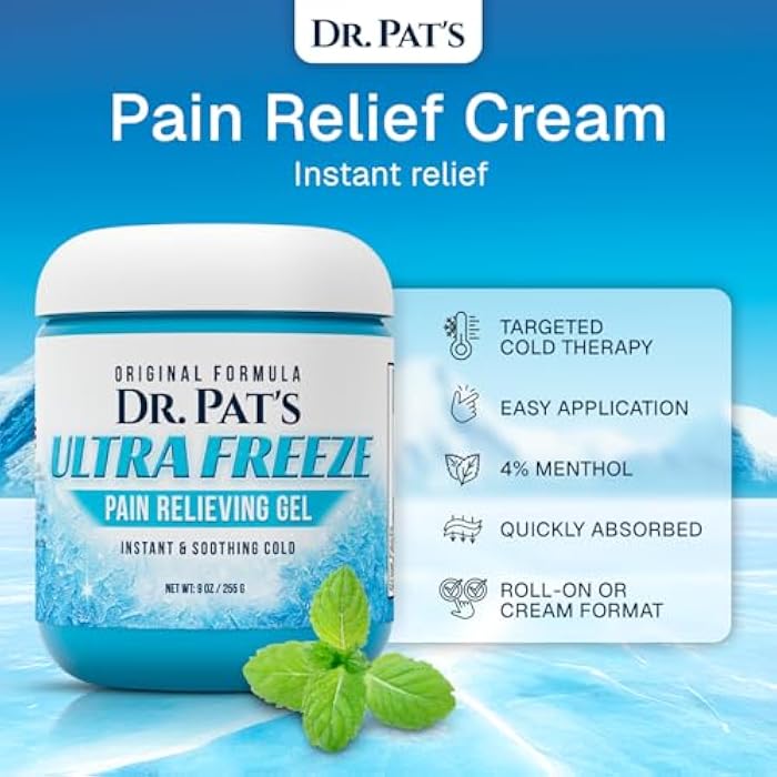 Ultra Freeze Dr Pat's Pain Relief Cream (9oz) - Muscle Rub Gel for Arthritis, Neuropathy, Foot & Joint - Cooling Sports Massage for Back, Shoulder & Knee - Menthol Analgesic for Neck & Body | Arthritis, Neuropathy, Foot & Joint - Cooling Sports Massage for Back, Shoulder & Knee - Menthol Analgesic for Neck & Body - Image 2