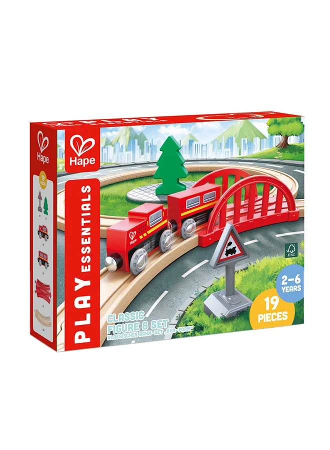 هيب Wooden Classic Figure8 Train And Railway Set 19-Piece