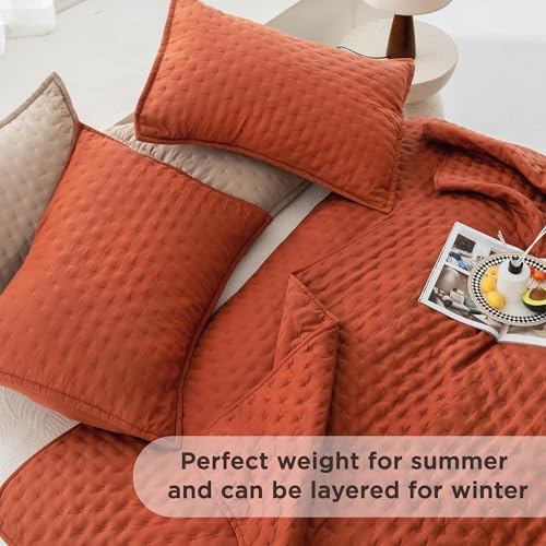 Andency California King Size Quilt Bedding Set (112x104 Inch), 3 Pieces Burnt Orange Soft Lightweight Bedspread Coverlet, Terracotta Boho Summer Quilt Cal King for All Season - Image 3