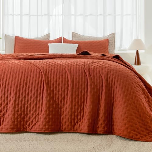 Andency California King Size Quilt Bedding Set (112x104 Inch), 3 Pieces Burnt Orange Soft Lightweight Bedspread Coverlet, Terracotta Boho Summer Quilt Cal King for All Season - Image 2